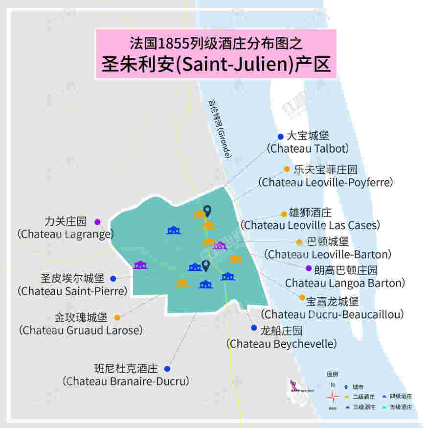 波尔多1855列级庄分布图之圣朱利安