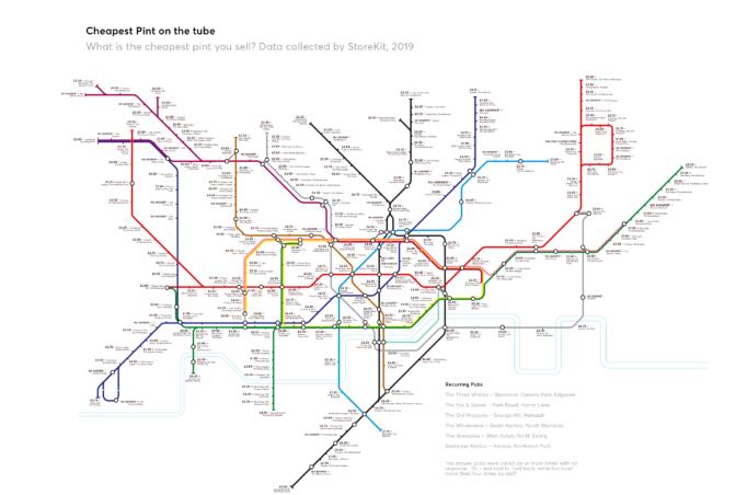 另类地铁地图揭示了伦敦最便宜的品脱啤酒